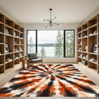 Abstract Rust and Charcoal Sunburst Swirl Rug