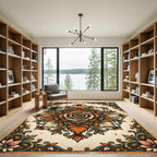 Antique Orange Rose Botanical Medallion Rug