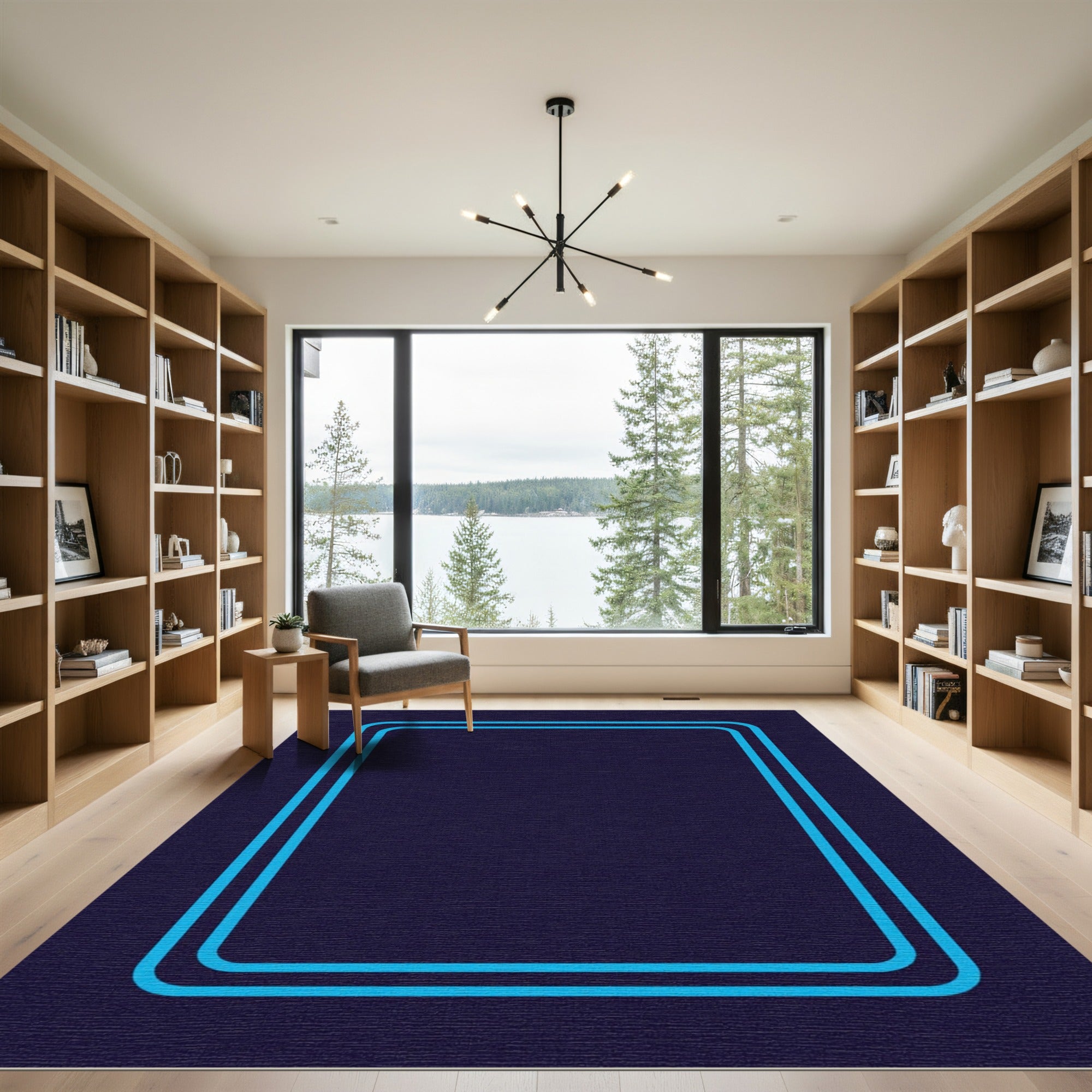 Modern Royal Blue Double Border Rug