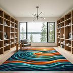 Golden Sunset Ocean Wave Art Rug