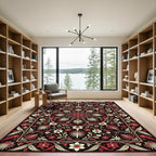 Grand Red Floral Medallion Bordered Rug