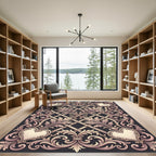 Elegant Cream Heart Scrollwork Rug