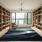 Monochromatic Mountain River Vista Landscape Rug