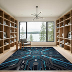 Circuit Board Neon Blue Glow Rug