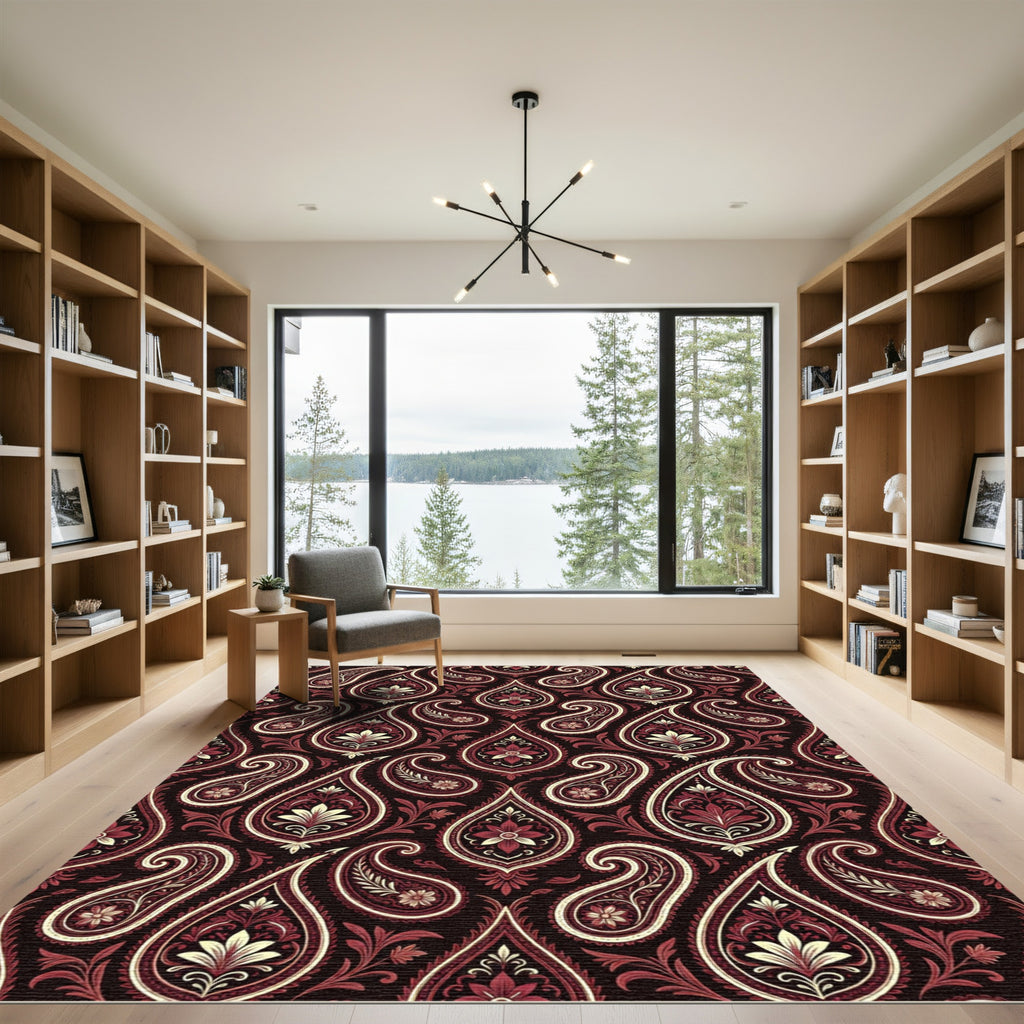 Deep Red Paisley Floral Medallion Rug