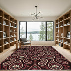 Deep Red Paisley Floral Medallion Rug