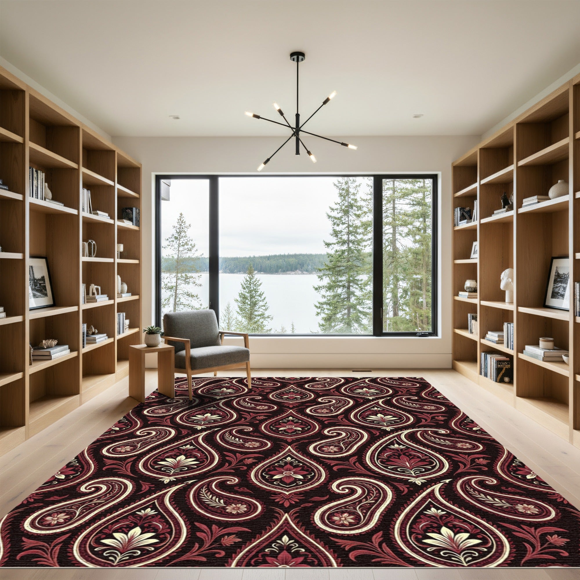 Deep Red Paisley Floral Medallion Rug