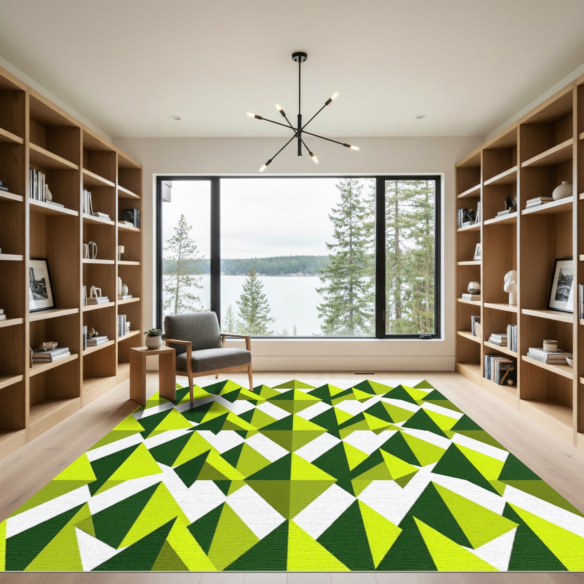 Modern Lime Green Geometric Diamond Rug