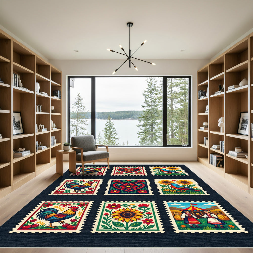 Folk Art Rooster Sunflower Folk Garden Rug