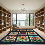 Folk Art Rooster Sunflower Folk Garden Rug
