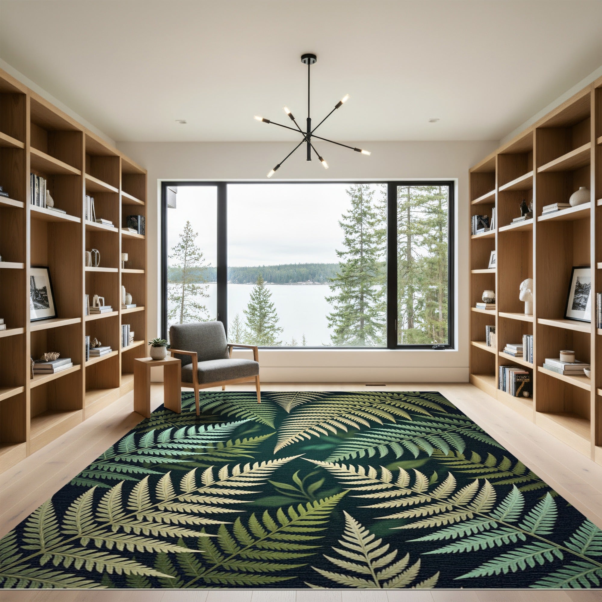 Lush Botanical Forest Fern Leaves Rug