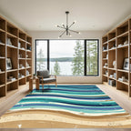 Abstract Wavy Teal Blue Sand Rug