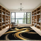Golden Swirling Abstract Ribbon Art Rug