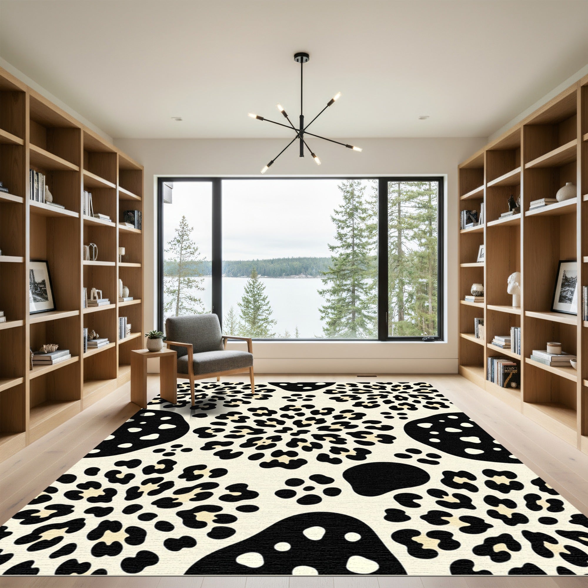 Bold Leopard Abstract Floral Cream Rug