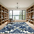 Indigo Blue Floral Damask Art Rug