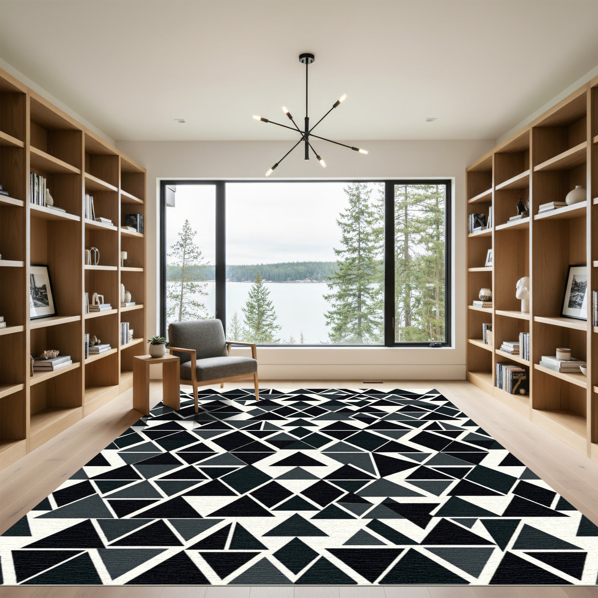 Monochromatic Abstract Triangle Collage Rug