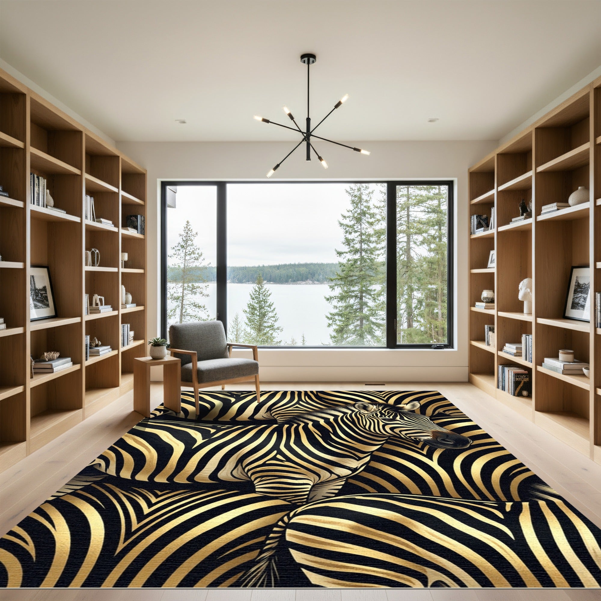 Bold Black Gold Zebra Stripe Collage Rug