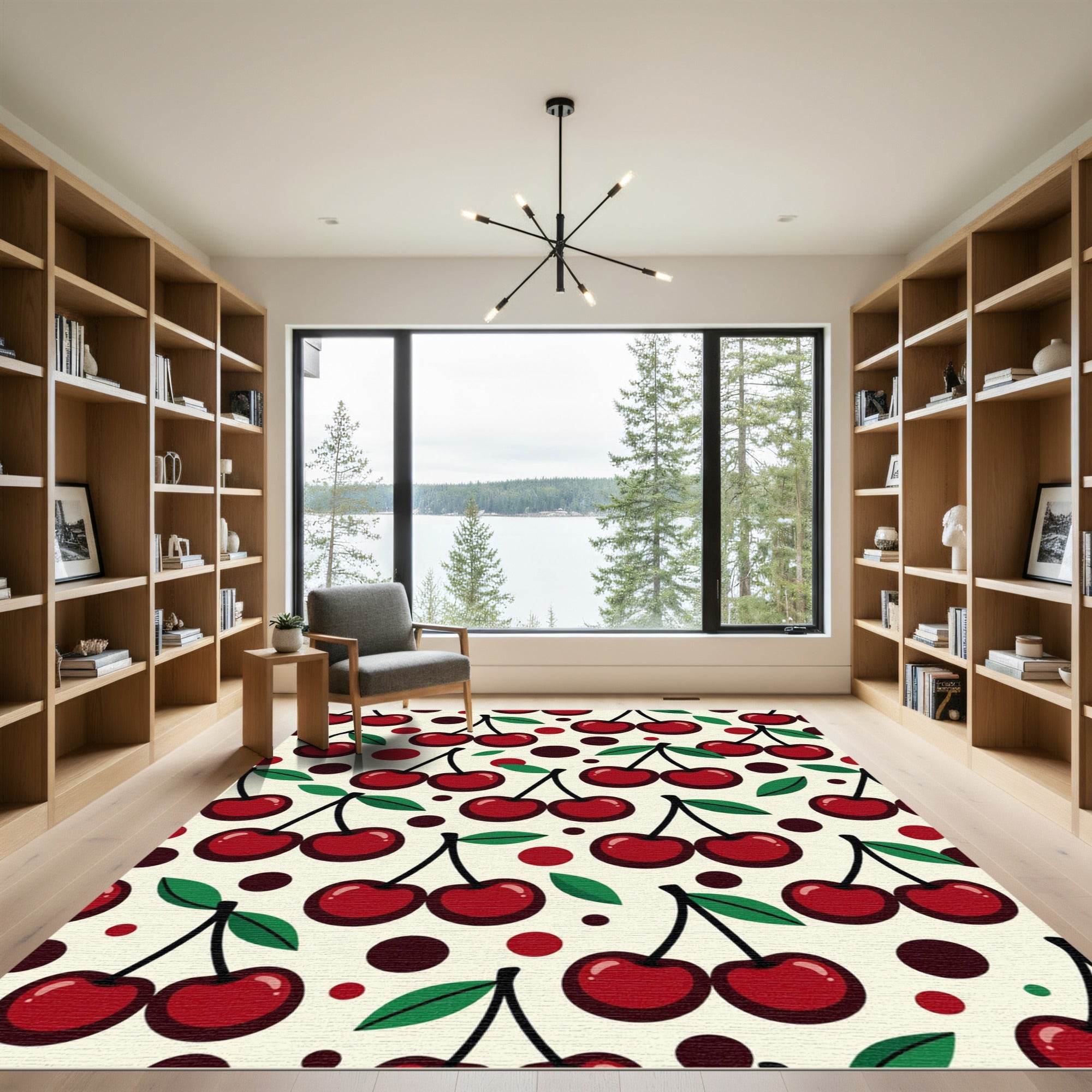 Playful Red Cherry Dot Fruit Illustration Rug