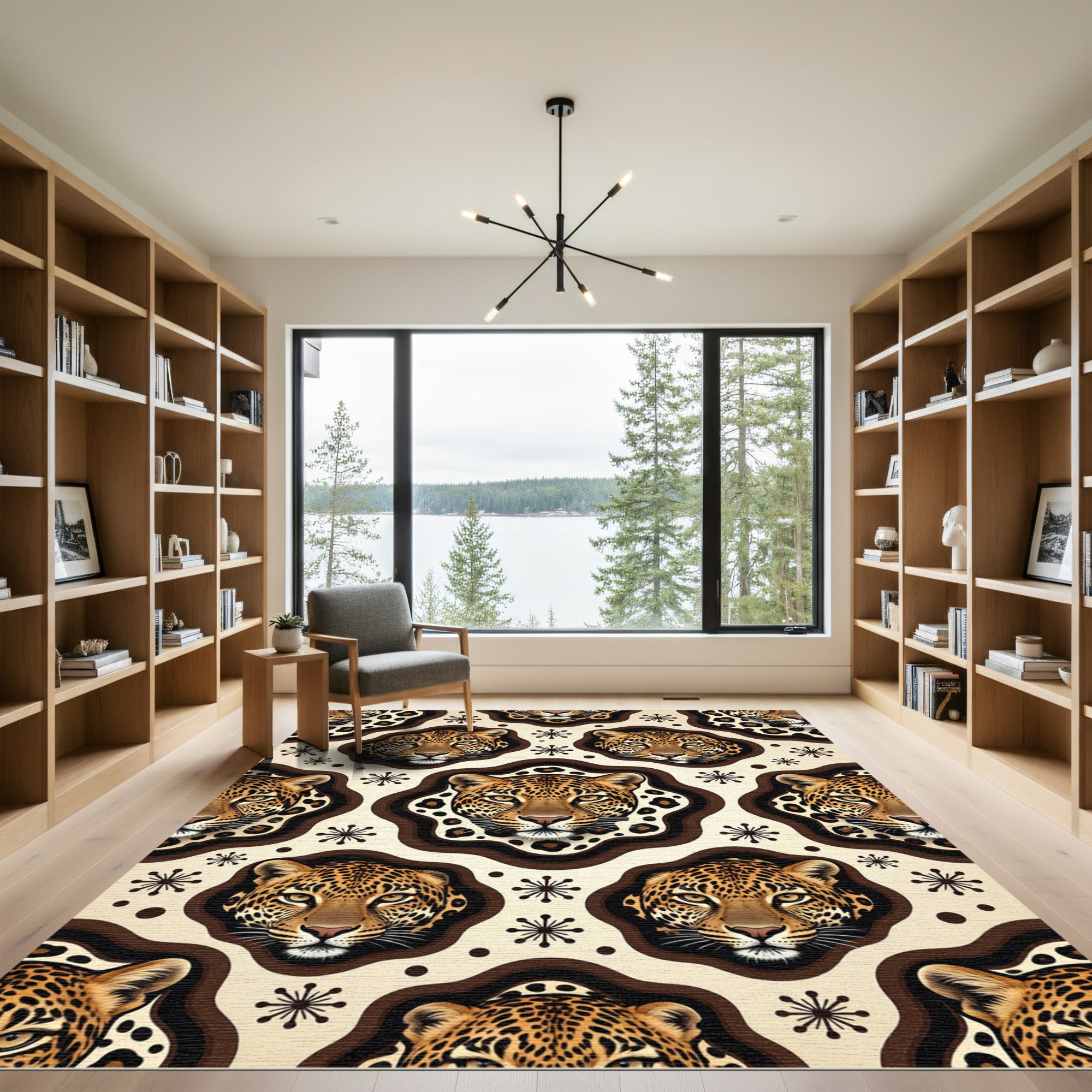 Mid Century Leopard Face Neutral Rug