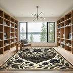 Vintage Black Floral Botanical Medallion Rug