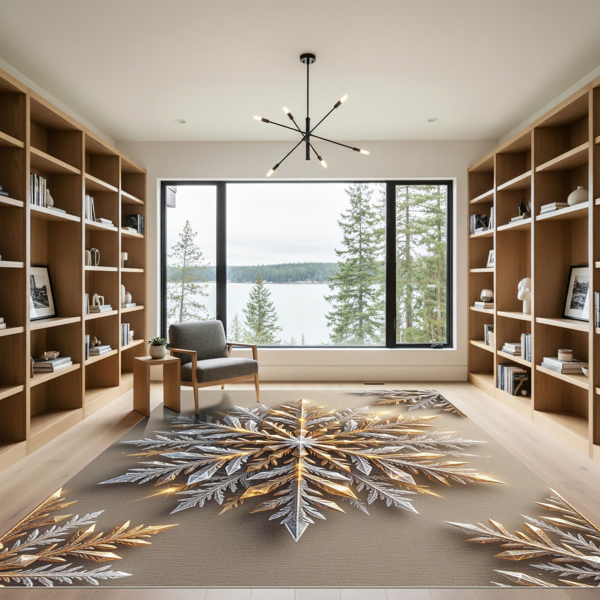 Golden Silver Radiant Snowflake Star Rug