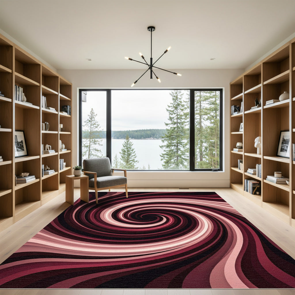 Crimson Pink Swirl Ripple Rug