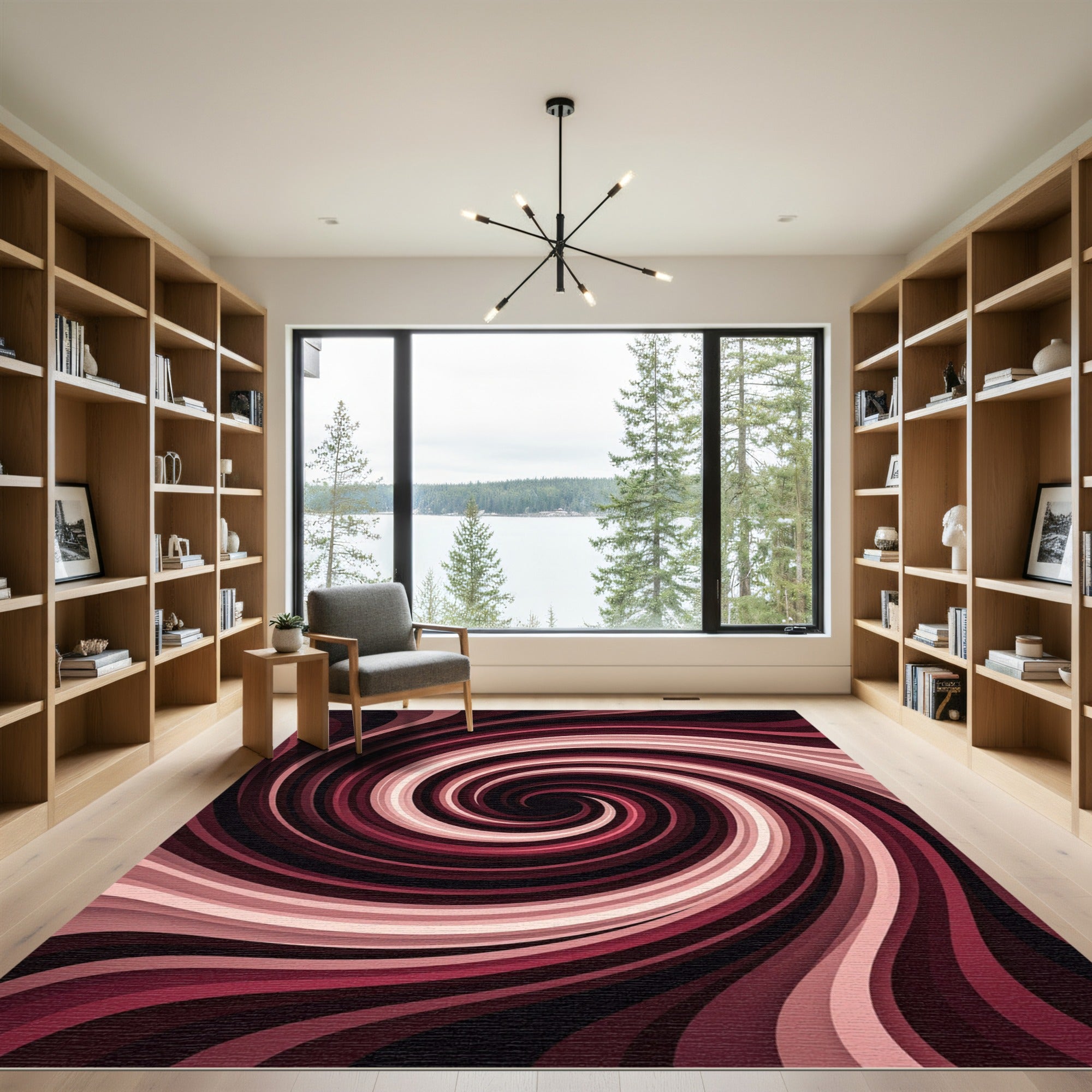Crimson Pink Swirl Ripple Rug