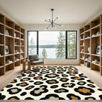 Leopard Print Cream Tan Black Spots Rug