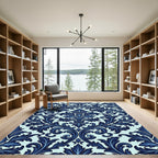 Deep Blue Floral Damask Sweep Rug