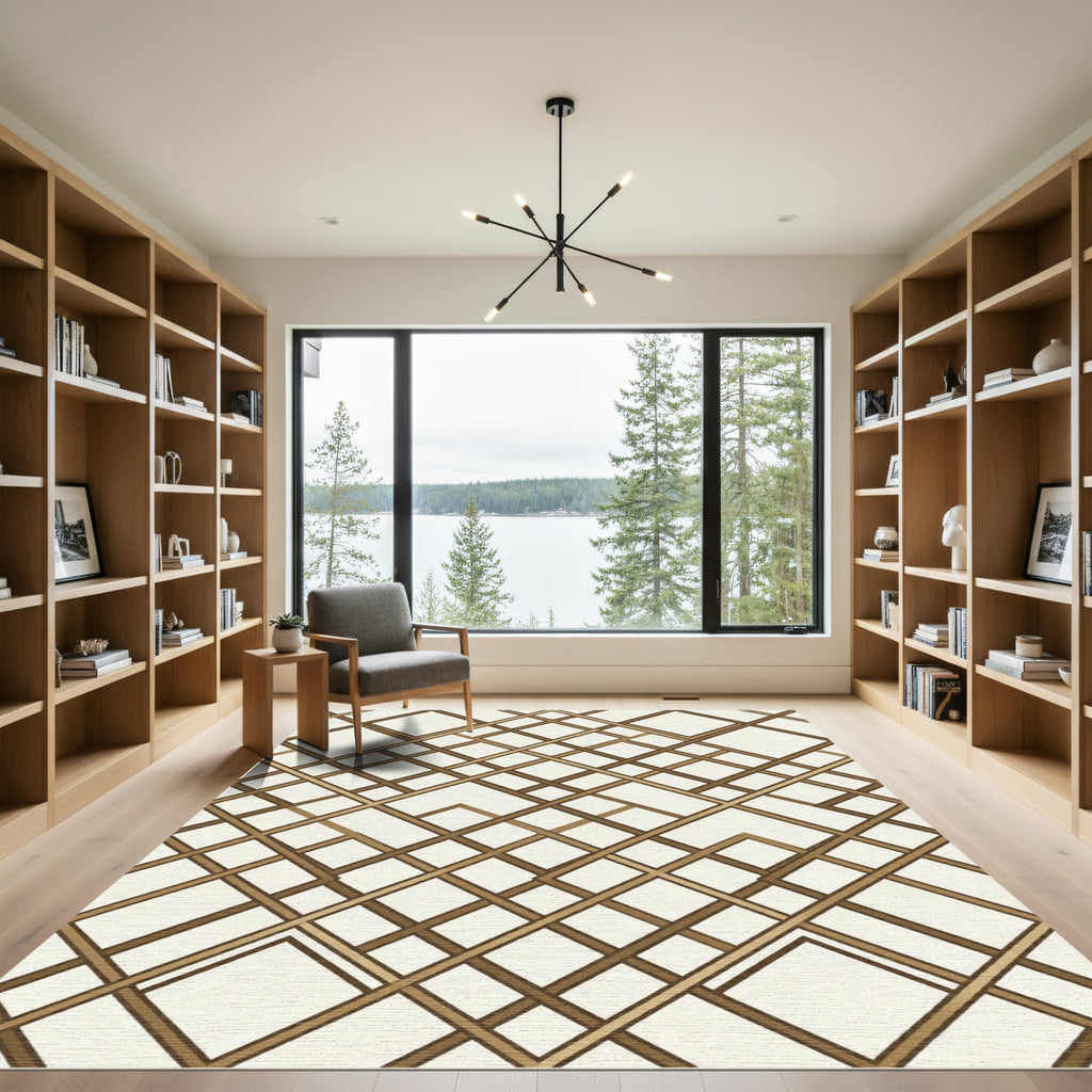 Golden Lattice Geometric Intersecting Grid Rug