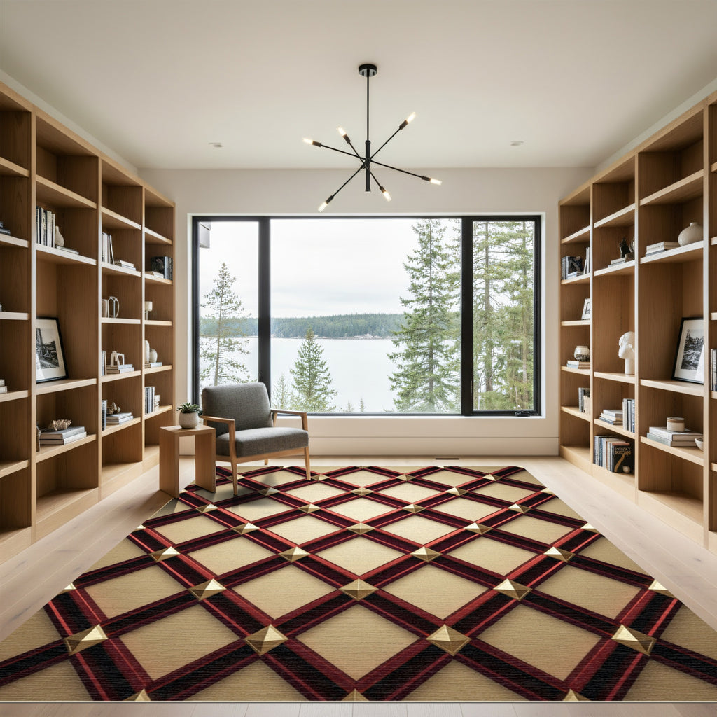 Crimson Gold Diamond Lattice Rug