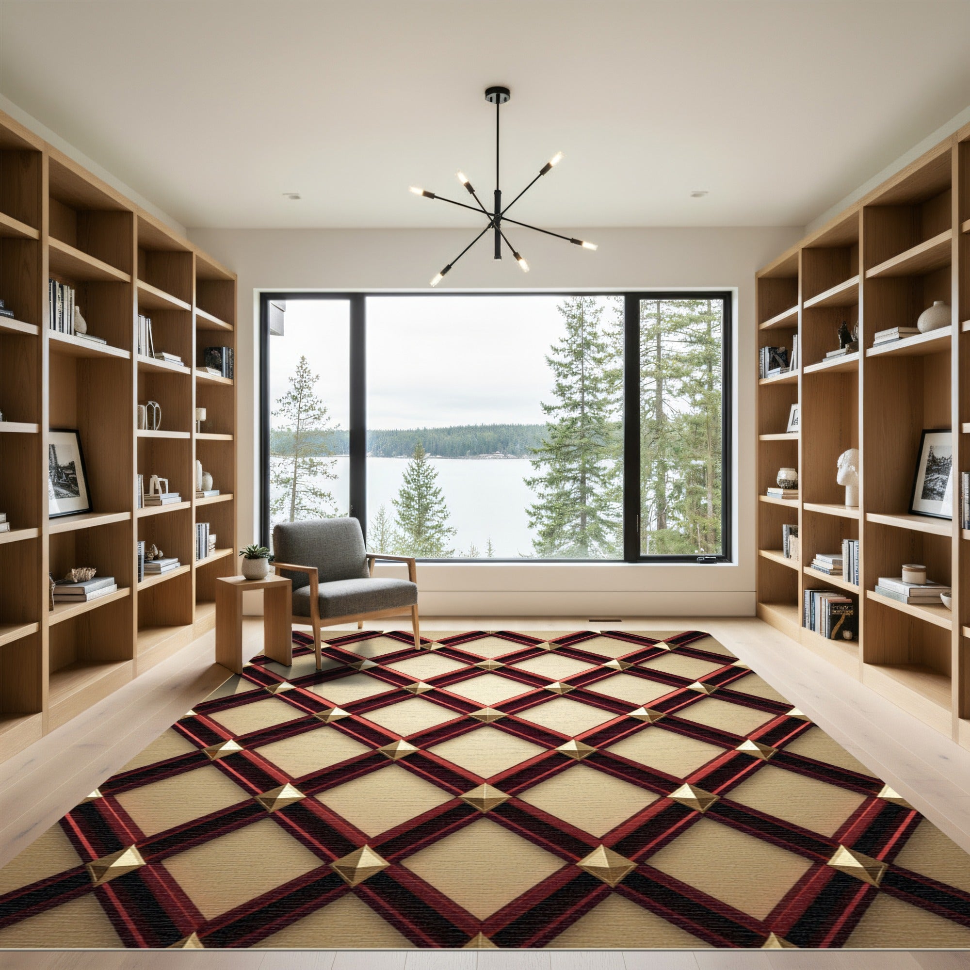 Crimson Gold Diamond Lattice Rug