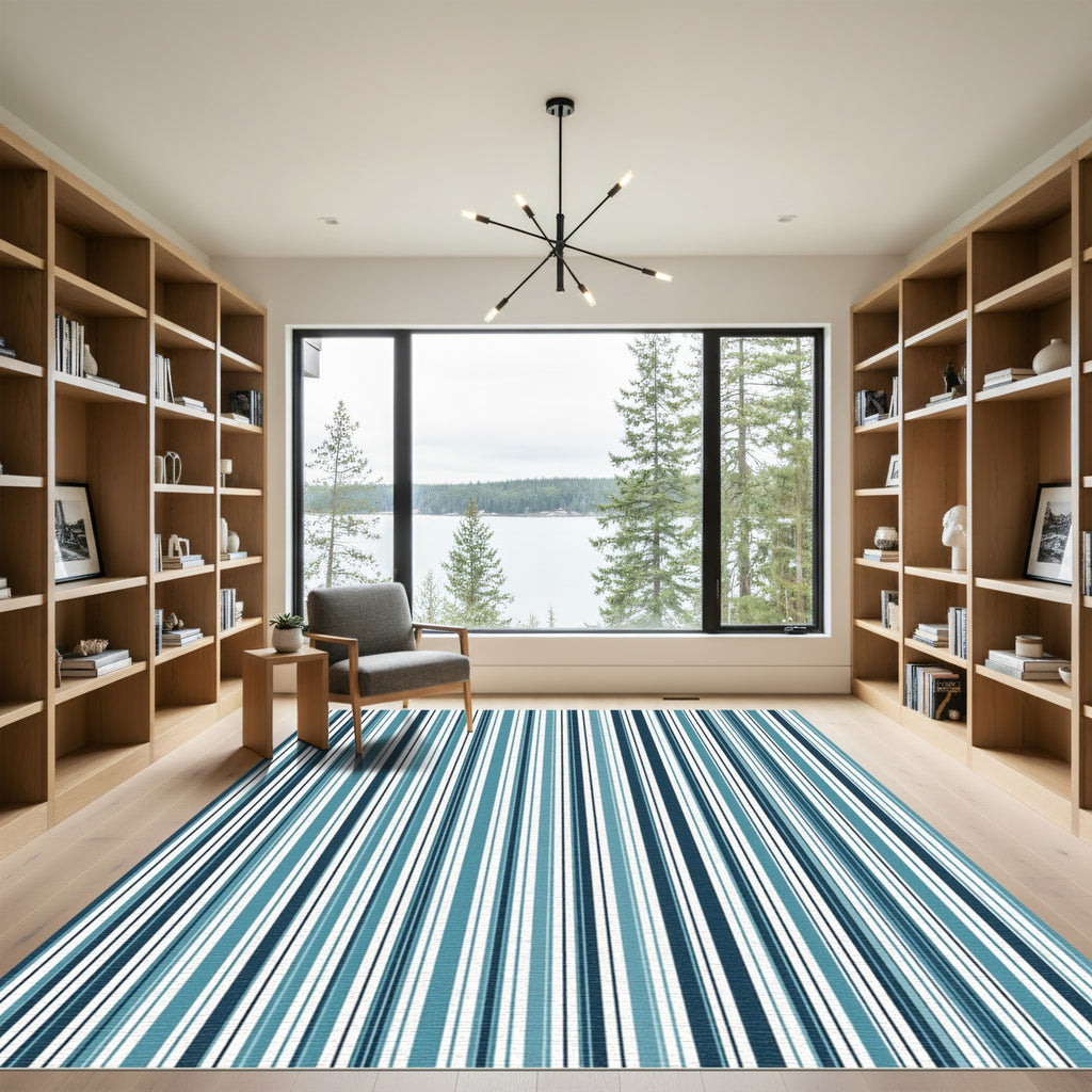 Aqua Indigo Multiline Stripe Rug