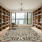 Ornate Beige Scrollwork Lace Rug