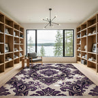 Rich Purple Damask Scrollwork Rug