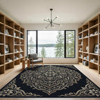 Ornate Silver Floral Mandala Medallion Rug