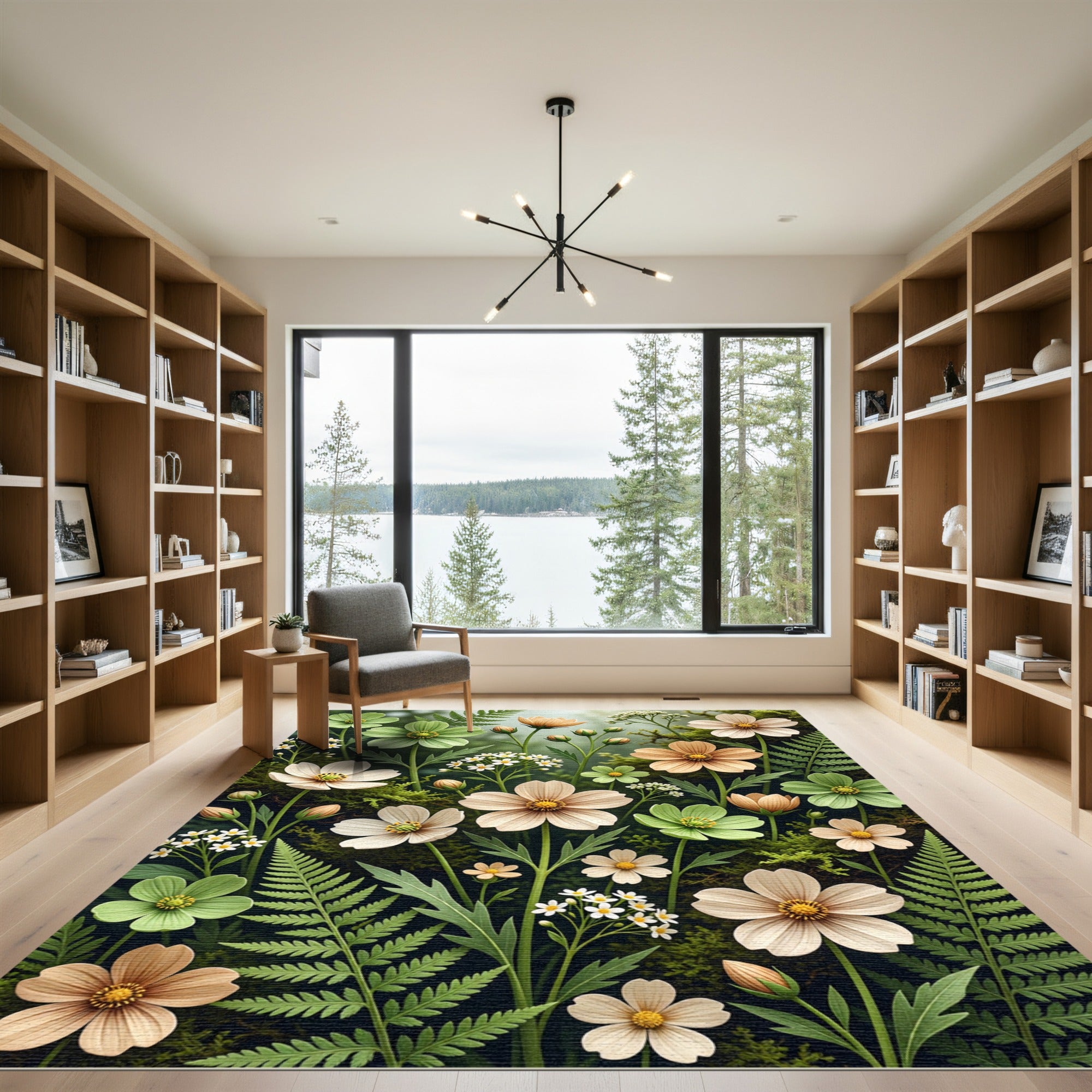Botanical Sage and Cream Floral Meadow Rug