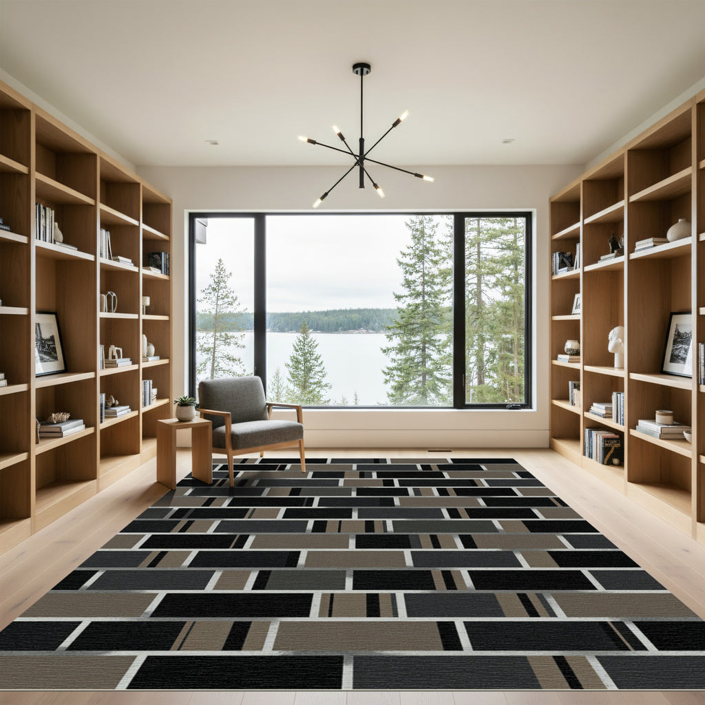 Modern Gray Black Brick Arrangement Rug