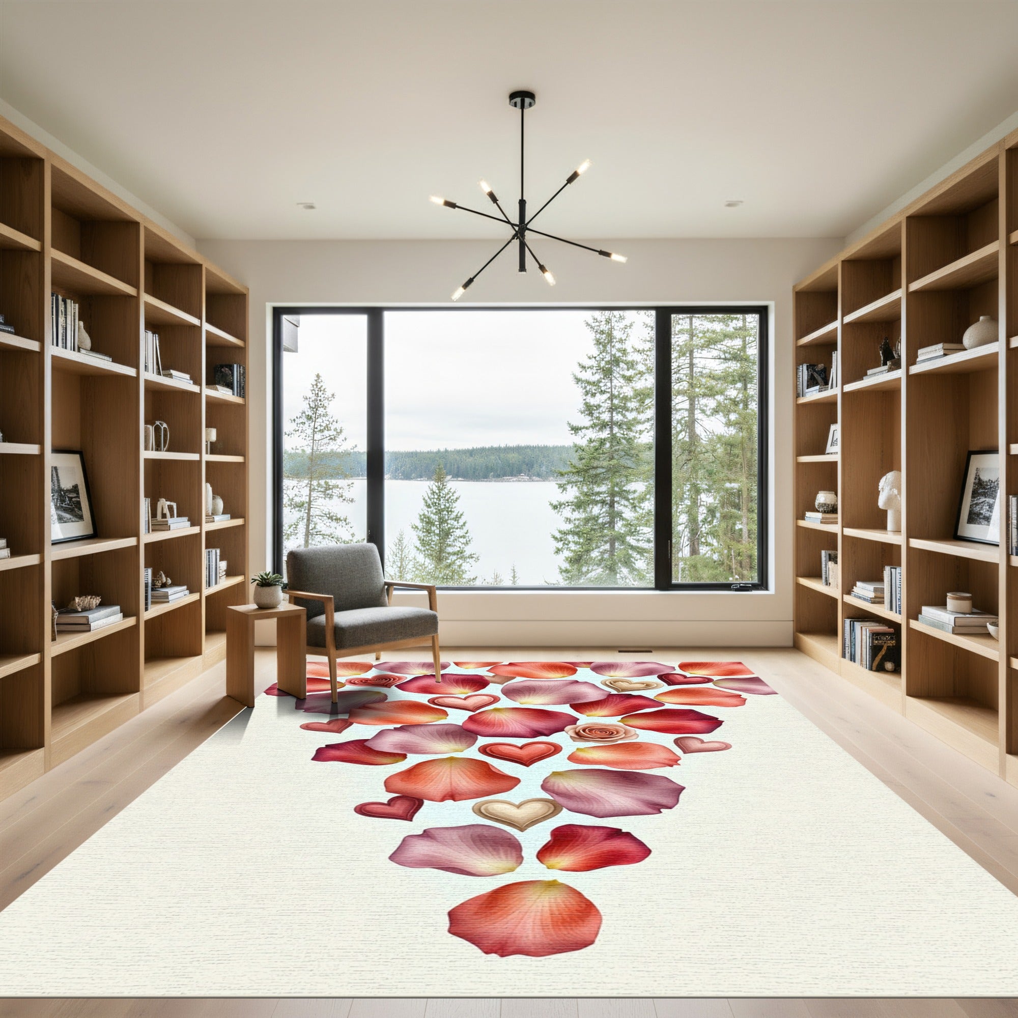 Romantic Rose Petals and Hearts Scatter Rug