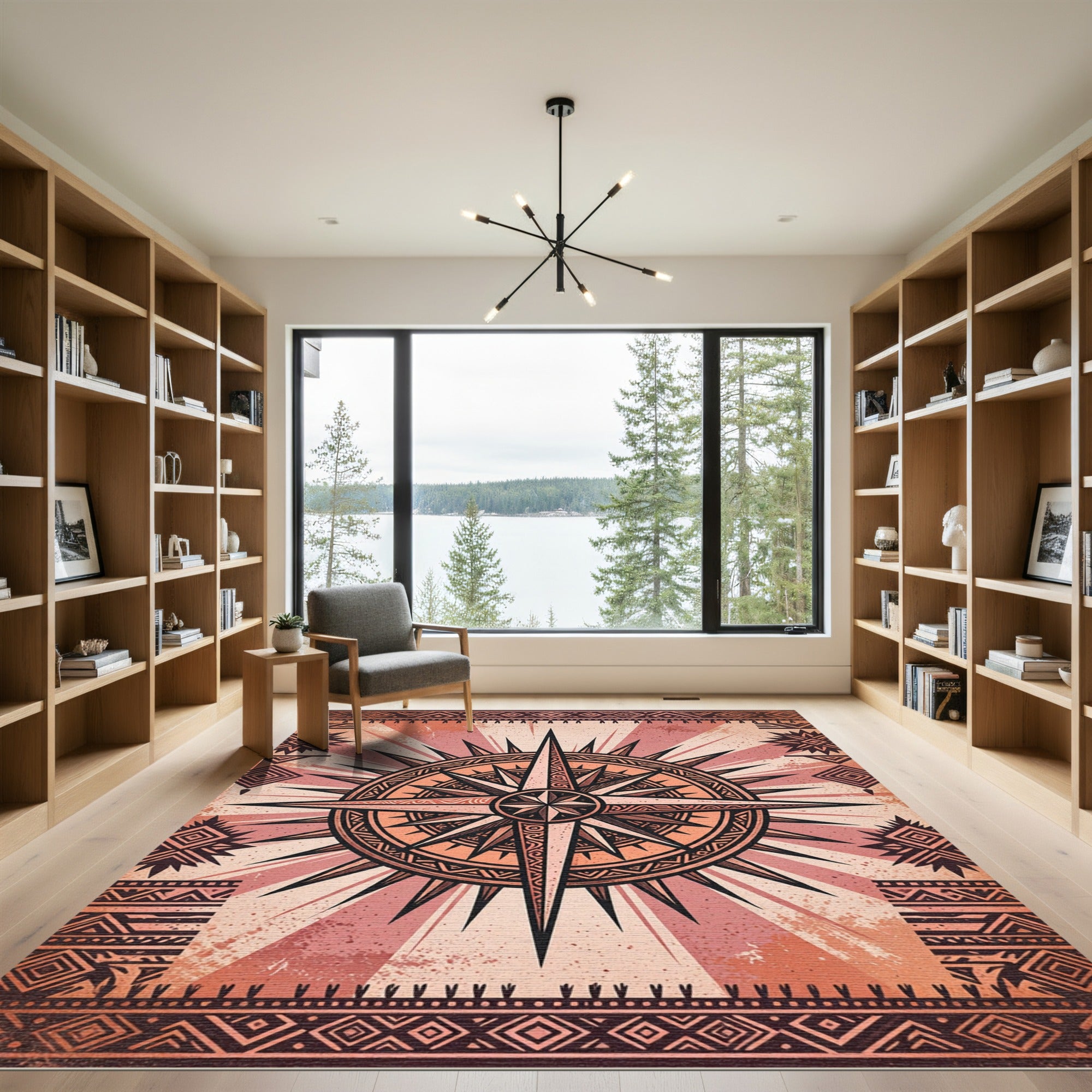Earthy Sunset Compass Geometric Art Rug