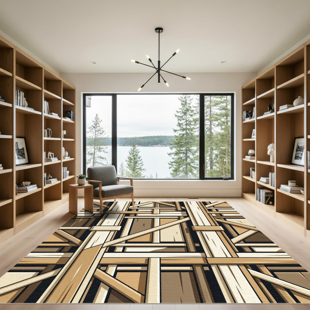 Abstract Wood Grain Geometric Framing Rug