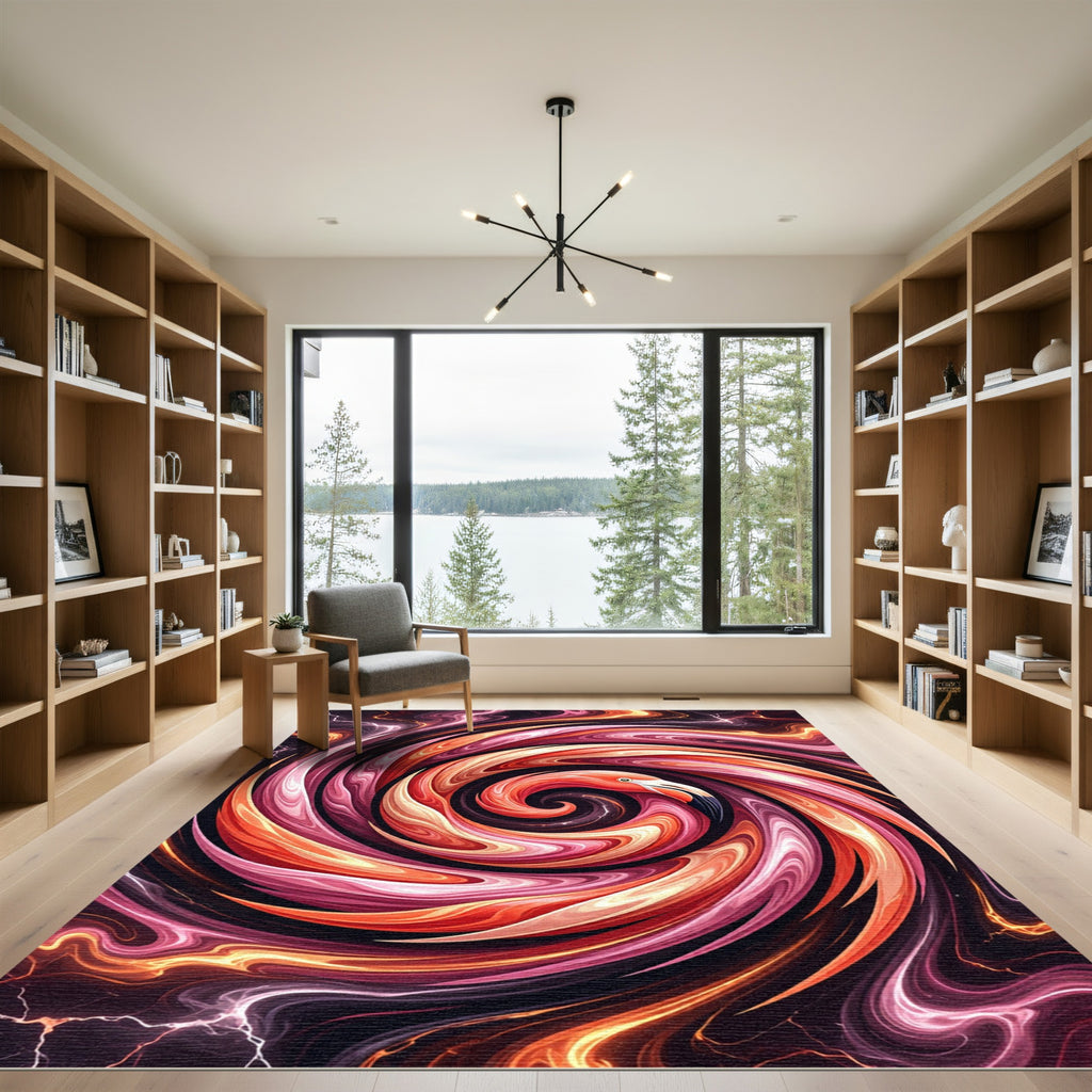 Fiery Flamingo Swirl Abstract Rug