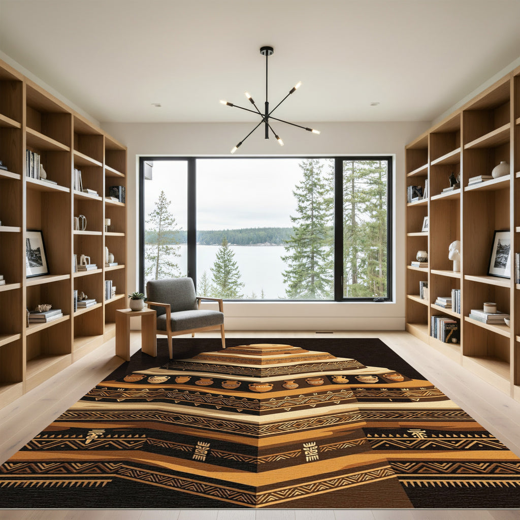 Earthy Terracotta Stepped Ancient Pottery Rug
