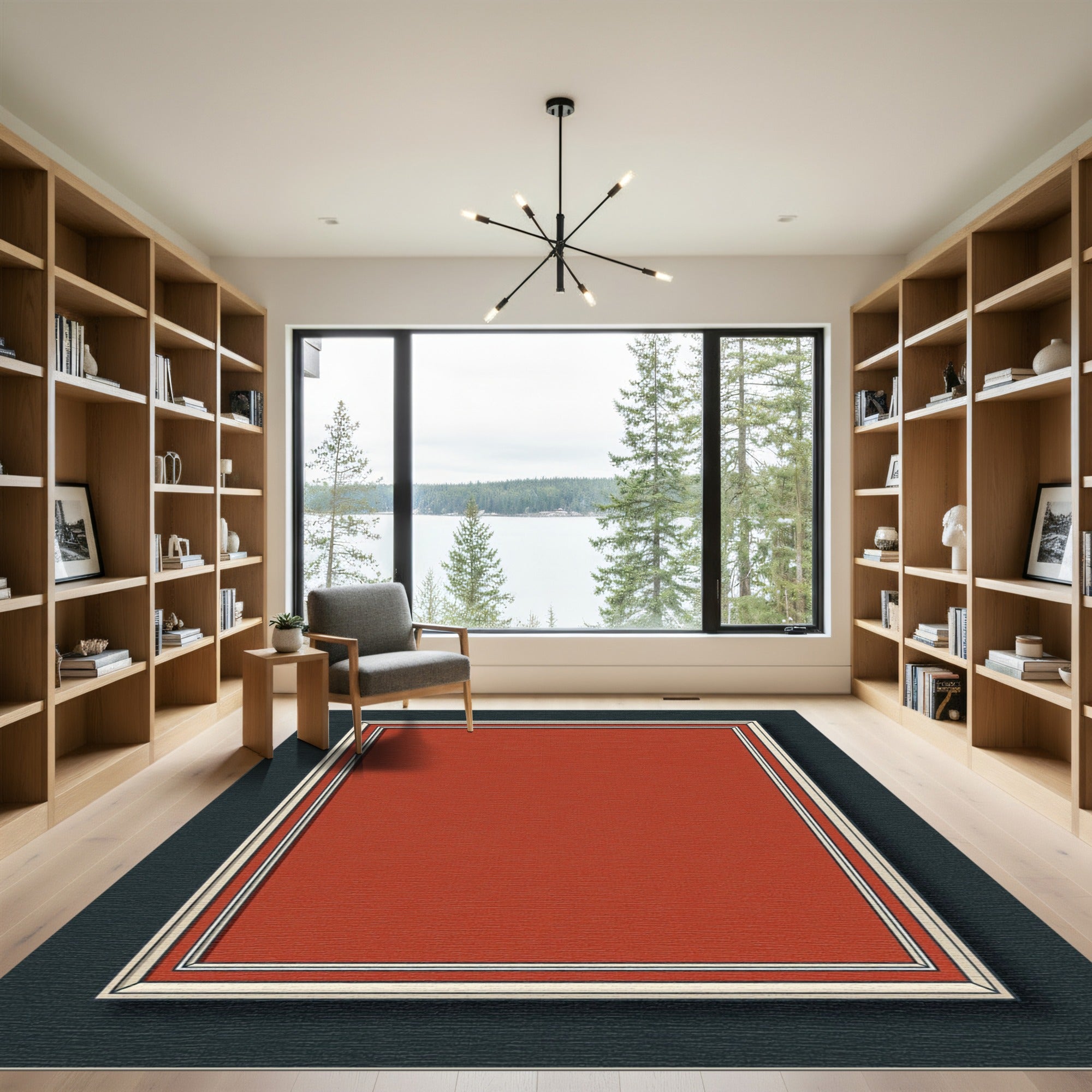 Terracotta Crimson Bordered Frame Rug