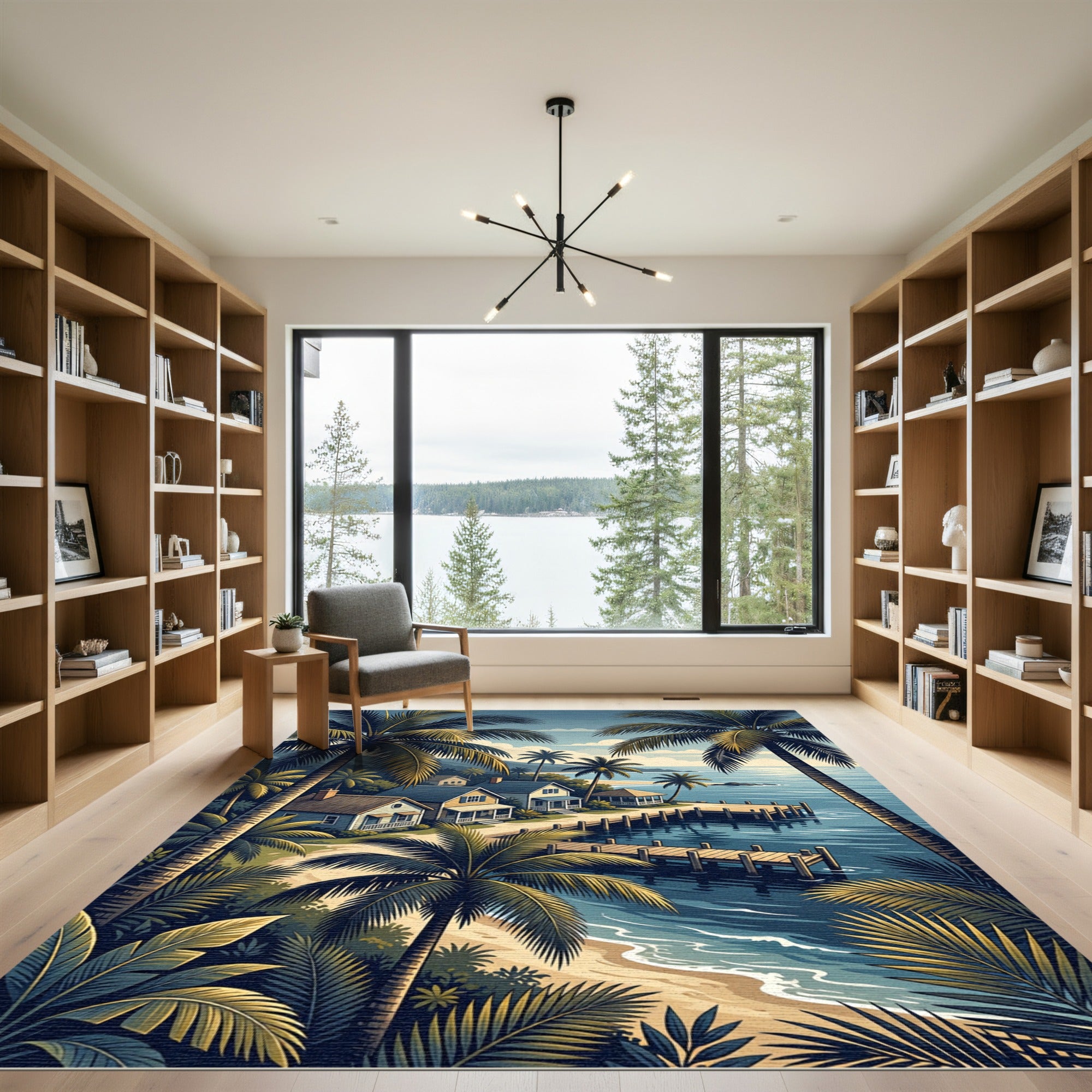 Tropical Palm Harbor Coastal Seascape Rug