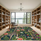 Midnight Botanical Rose Trellis Garden Rug