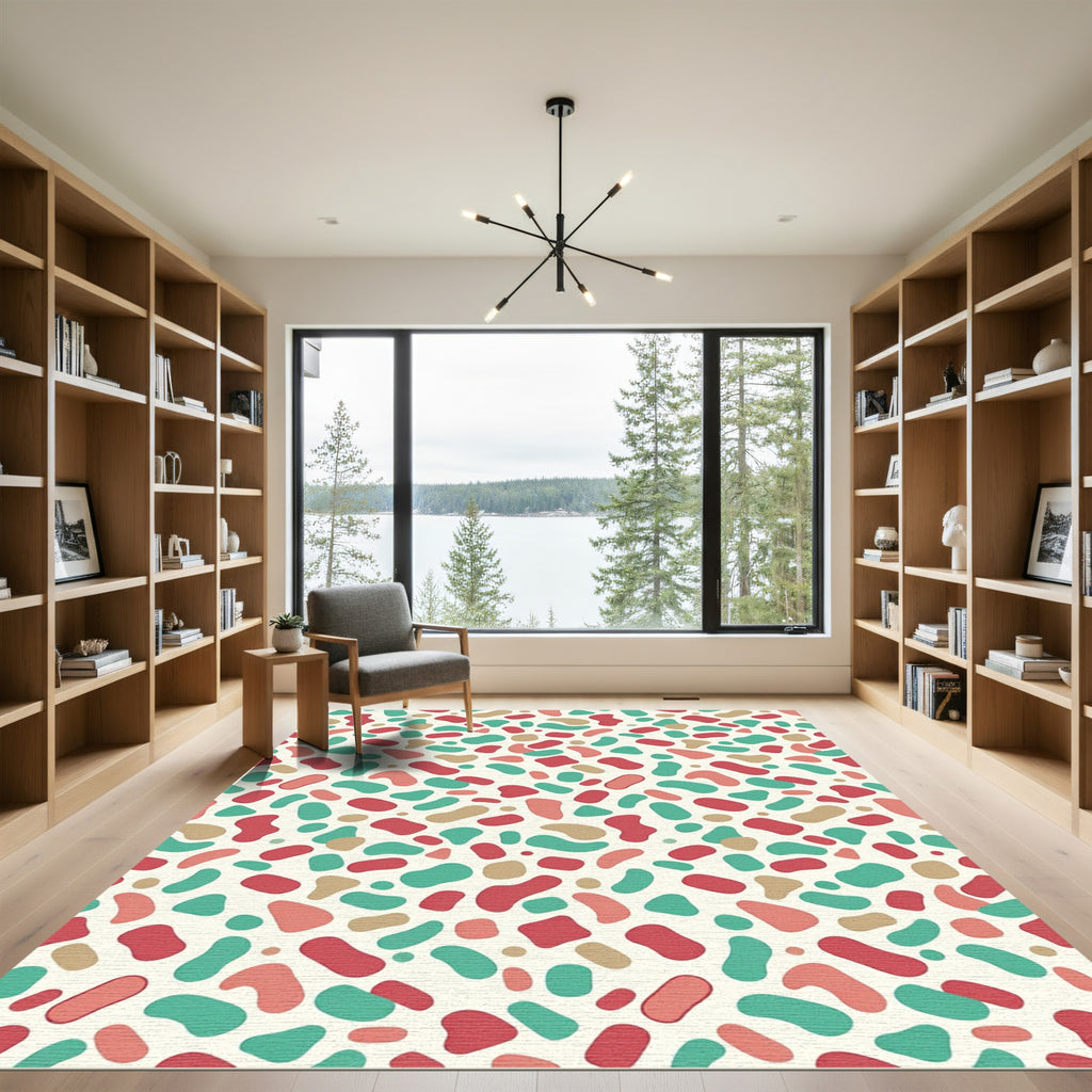 Abstract Terrazzo Peach Teal Confetti Mosaic Rug