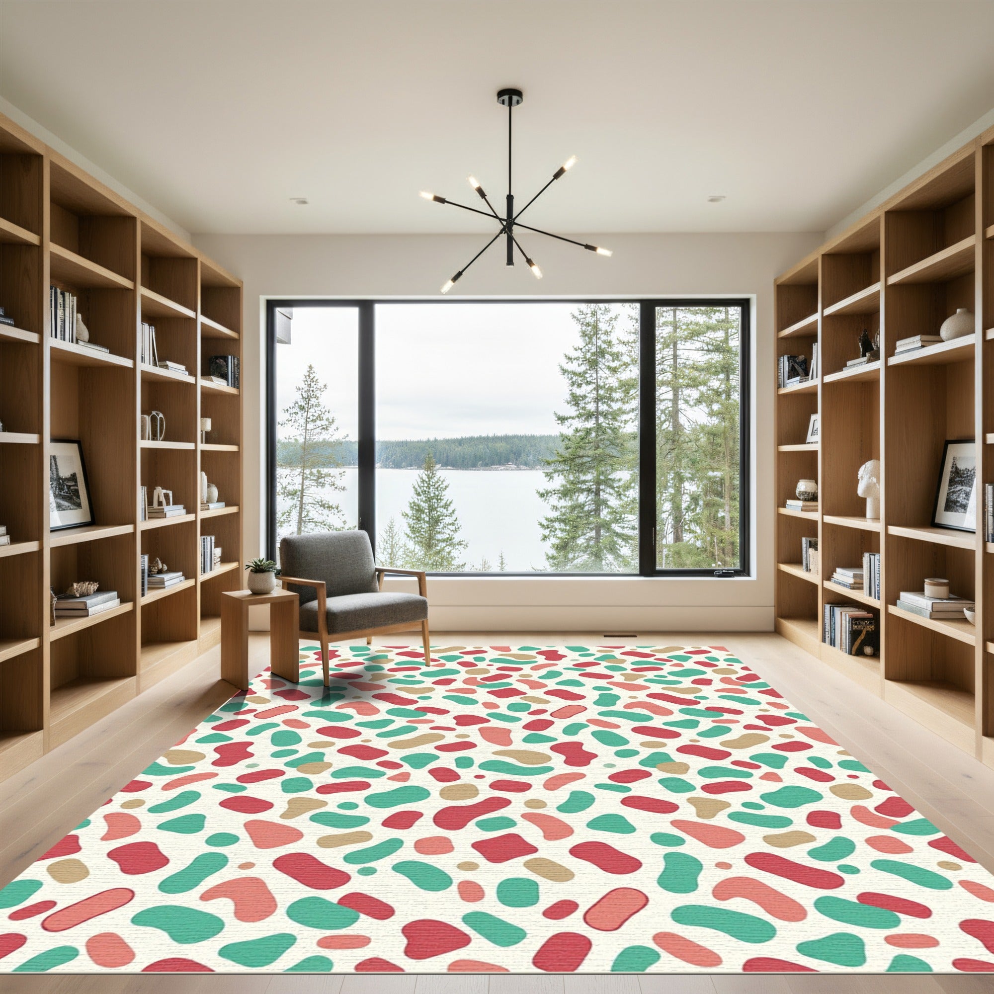 Abstract Terrazzo Peach Teal Confetti Mosaic Rug