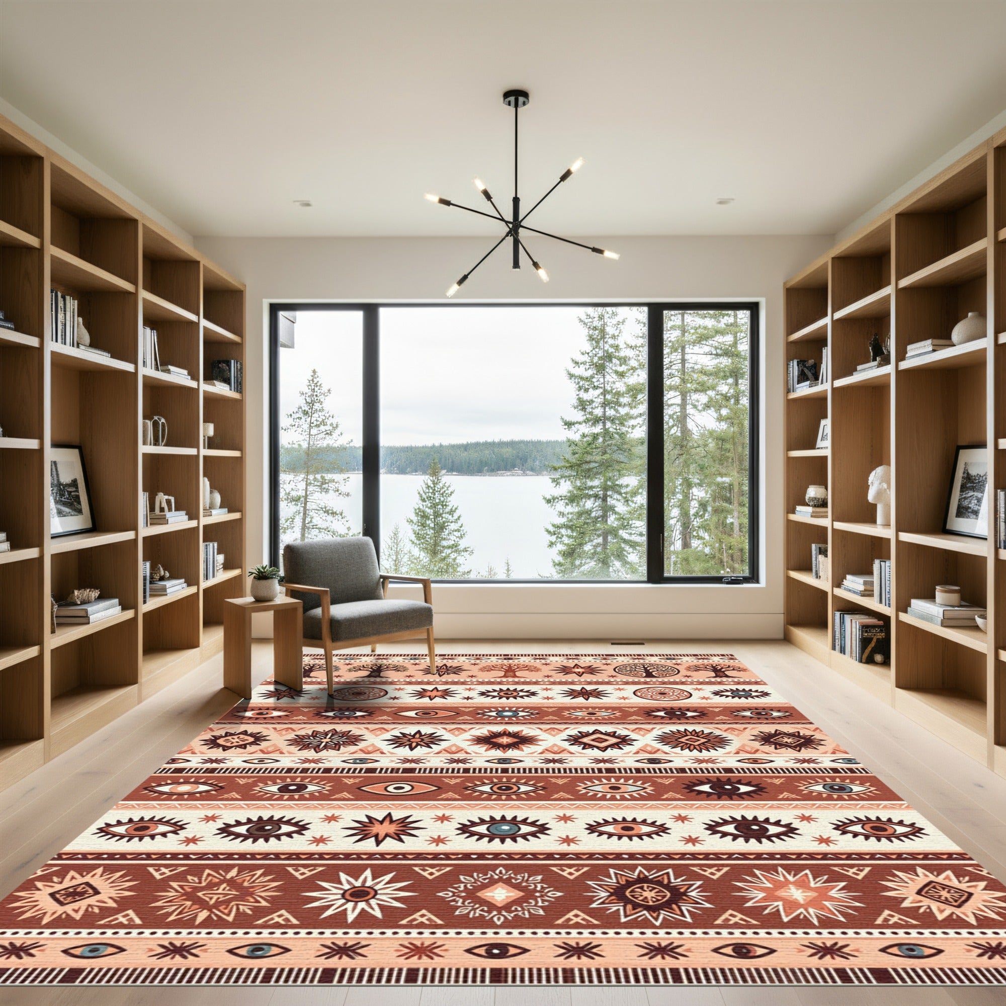 Mystical Earth Tone Eye Tree Sunburst Rug