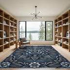 Midnight Blue Floral Star Medallion Rug
